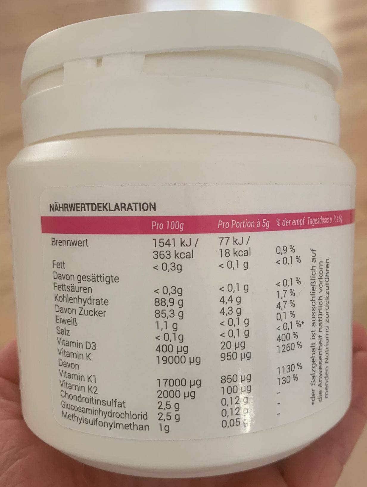 BoneKare Active label ingredients