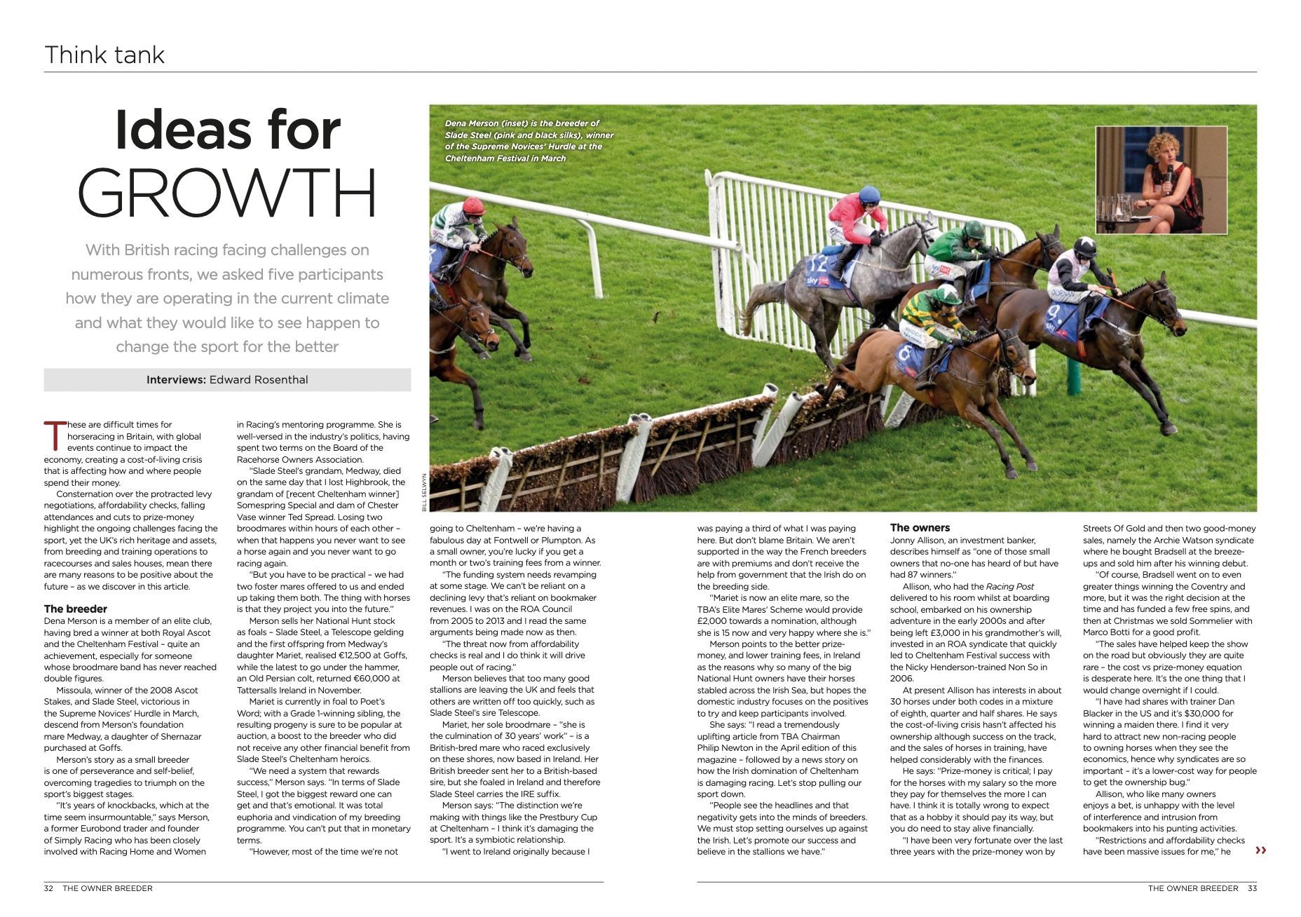 A newspaper article about ideas for growth with a picture of horses racing on a track.
