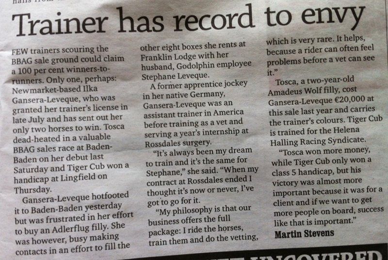A newspaper article about trainer has record to envy