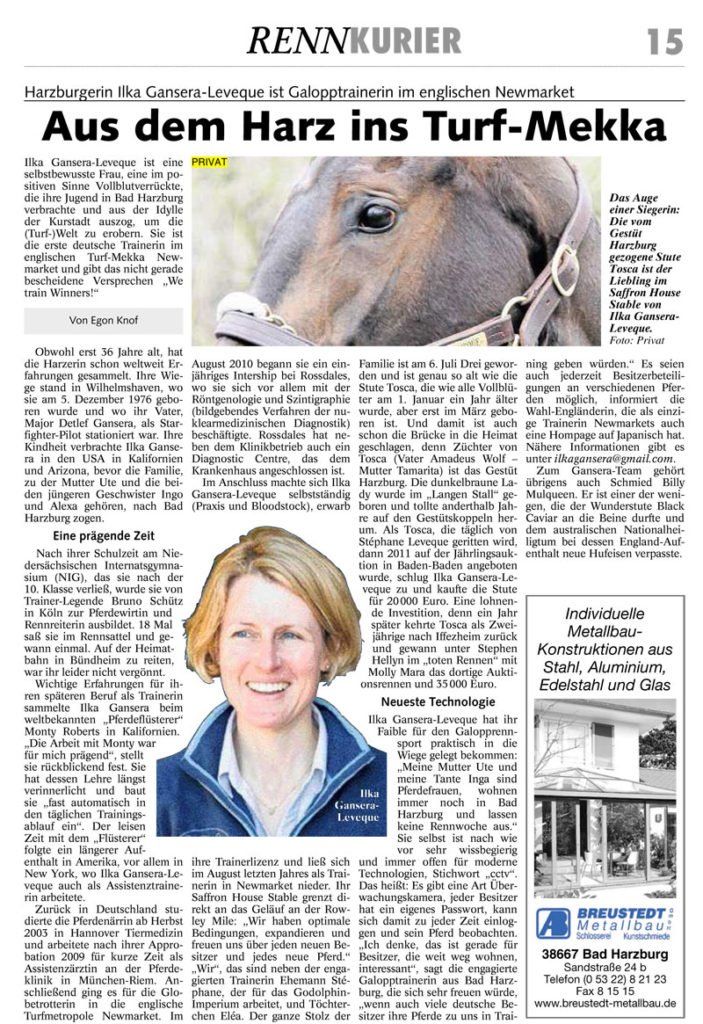 A newspaper article with a picture of a horse and a woman.