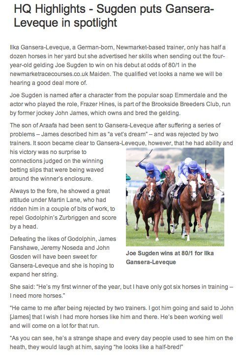 A newspaper article about a horse race with a picture of a jockey riding a horse.