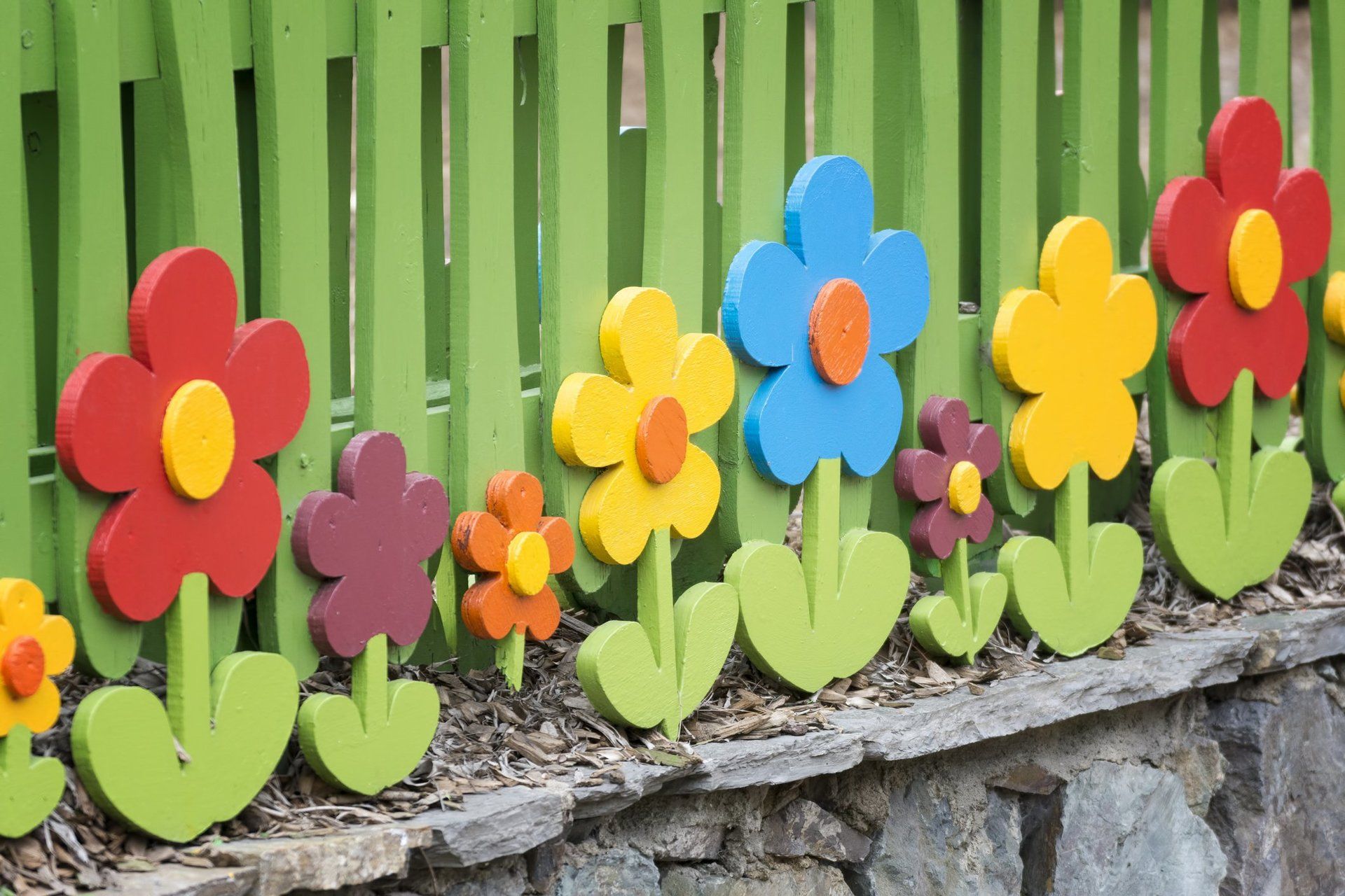 wooden playground flowered fence