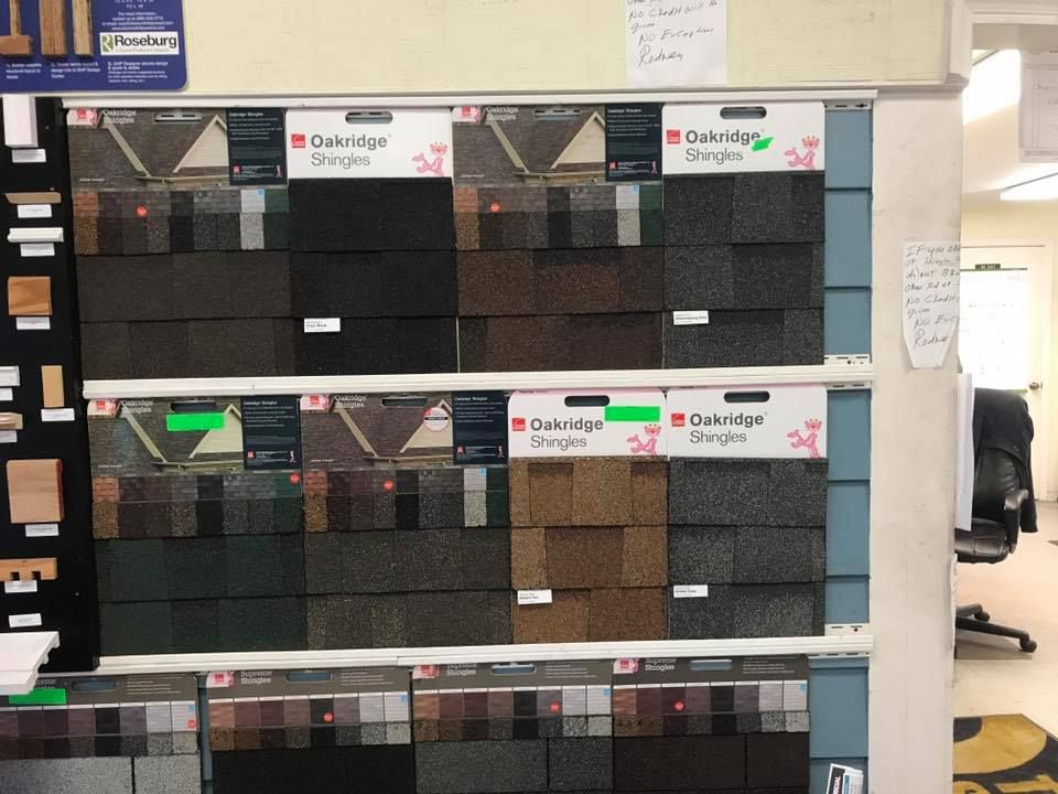 A display of different types of shingles in a store