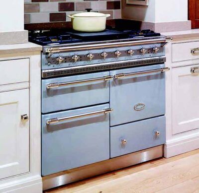 A stove with a pot on top of it in a kitchen