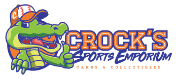 a crock 's sports emporium logo with a crocodile wearing a baseball cap