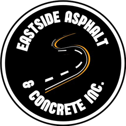 the logo for eastside asphalt and concrete inc. shows a road in a circle .