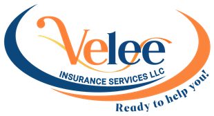 Logo for Velee Insurance Services: Blue and orange arcs frame the text "Velee" and "Insurance Services LLC". "Ready to help you!" is also present.