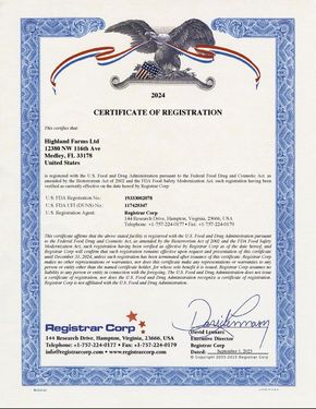 Highland Farms FDA Certificate