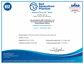 Highland Farms BAP Certificate