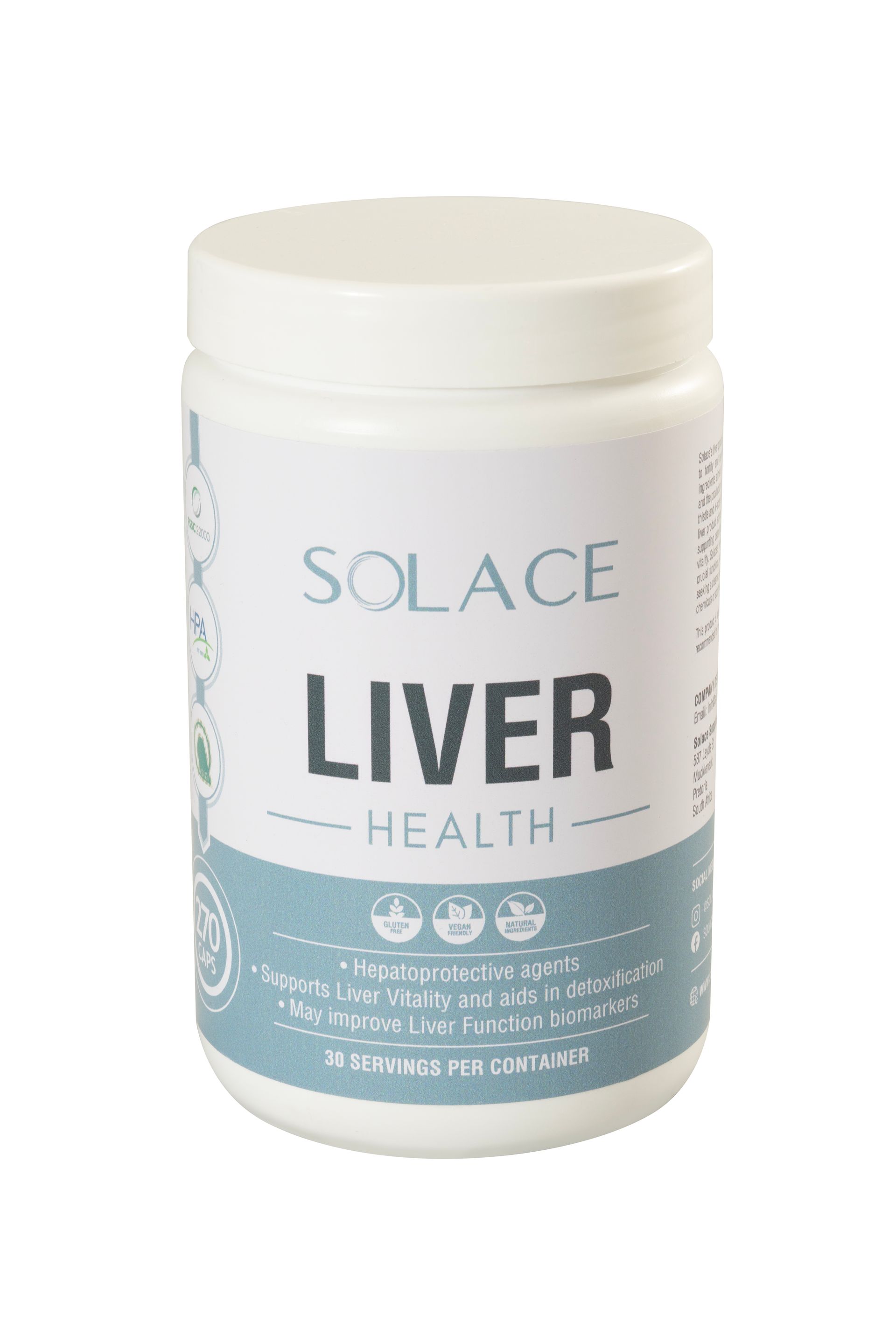 A jar of solace liver health on a white background.