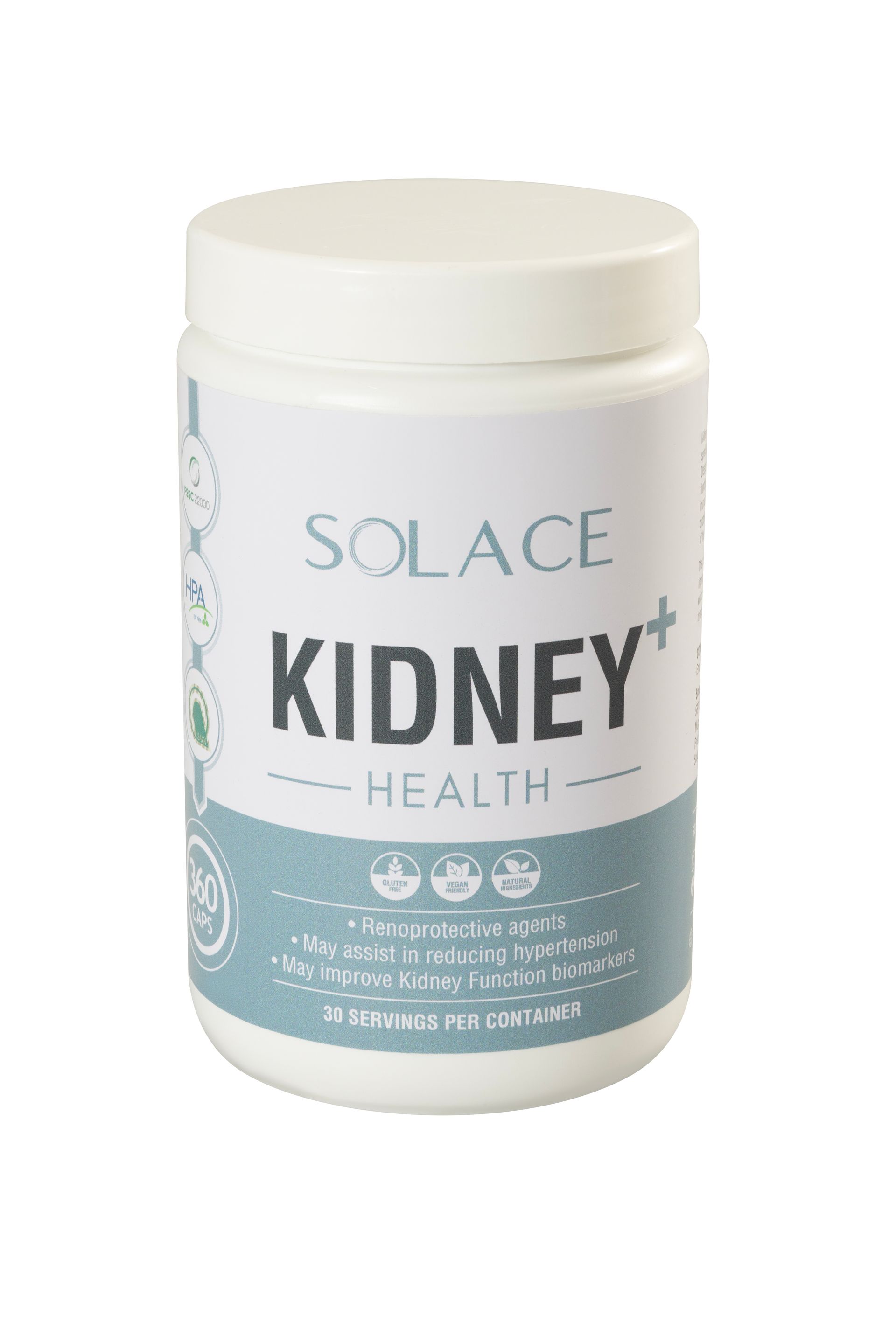 A bottle of solace kidney supports kidney function