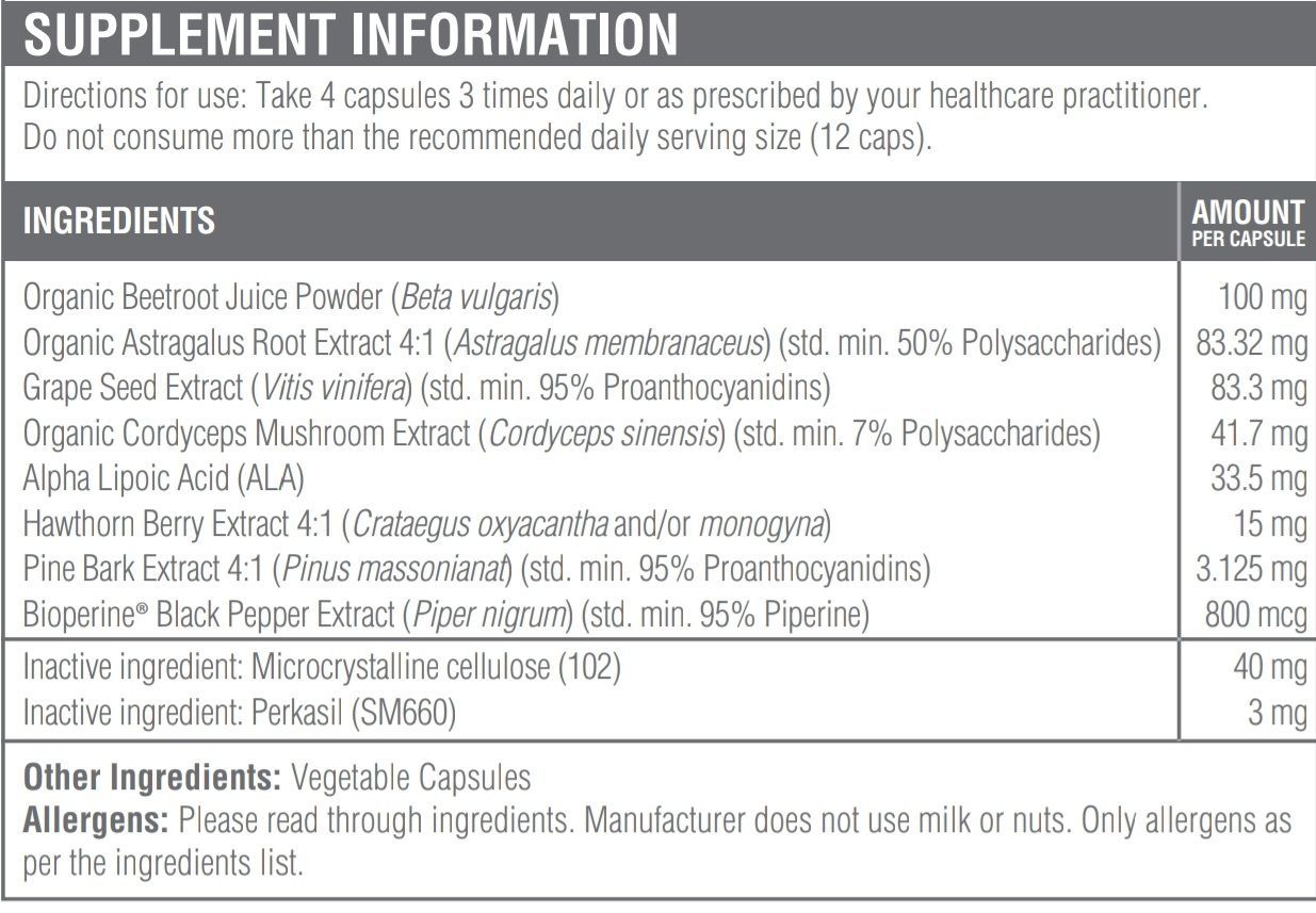 A supplement information label shows the ingredients and amount per capsule