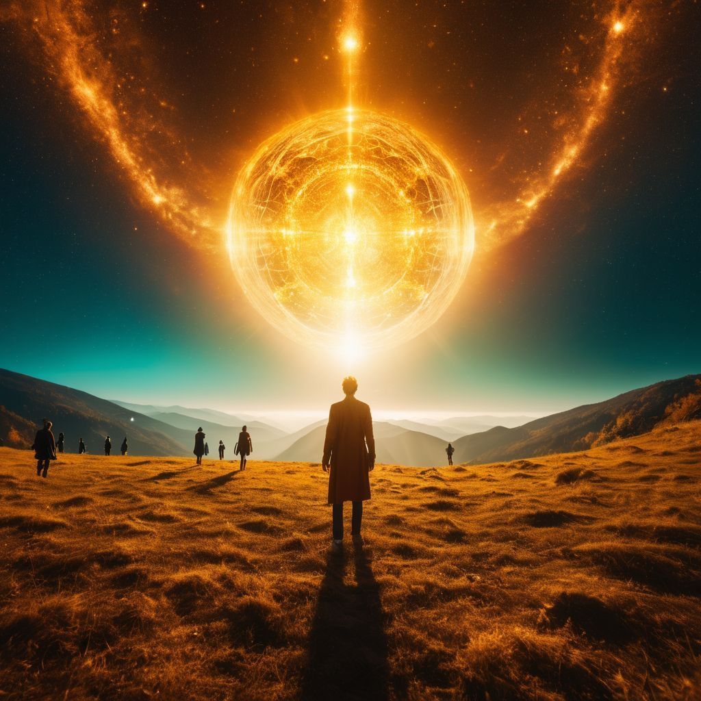 Mann stehend in der Wüste, schaut auf eine Erscheinung am Himmel