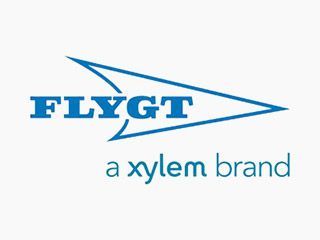 The flygt a xylem brand logo is blue and white on a white background.