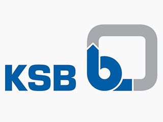 A blue and gray logo for ksb on a white background.