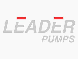 A logo for a company called leader pumps on a white background.