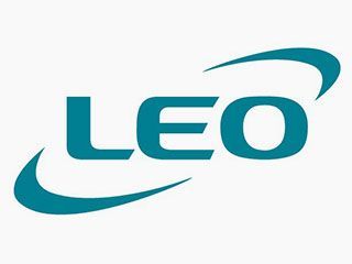 A blue logo with the word leo on a white background.