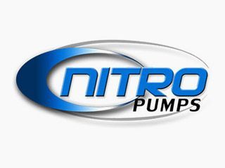 A blue and white logo for nitro pumps