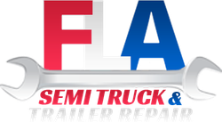 The logo for fa semi truck and trailer repair shows a wrench.