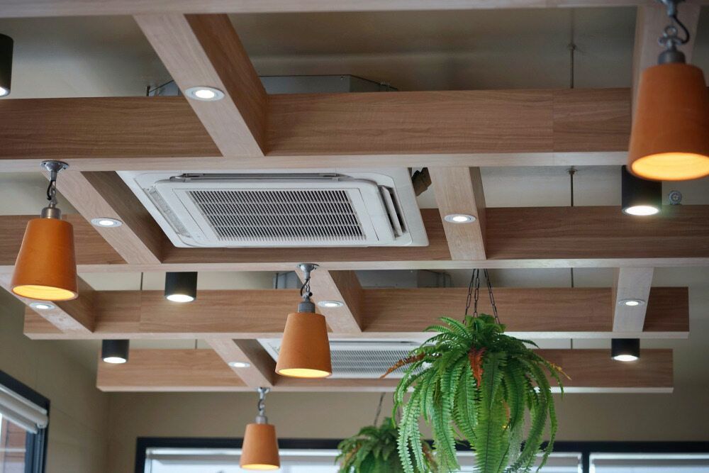 Wooden-beamed Ceiling With Air Conditioning Unit — Hinterland Air Conditioning Sunshine Coast in Palmwoods, QLD