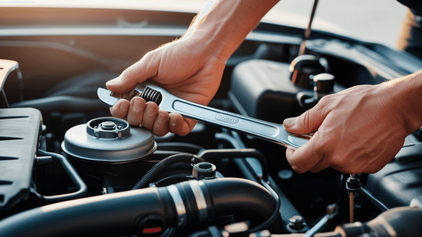 car repair mechanic holding a wrench