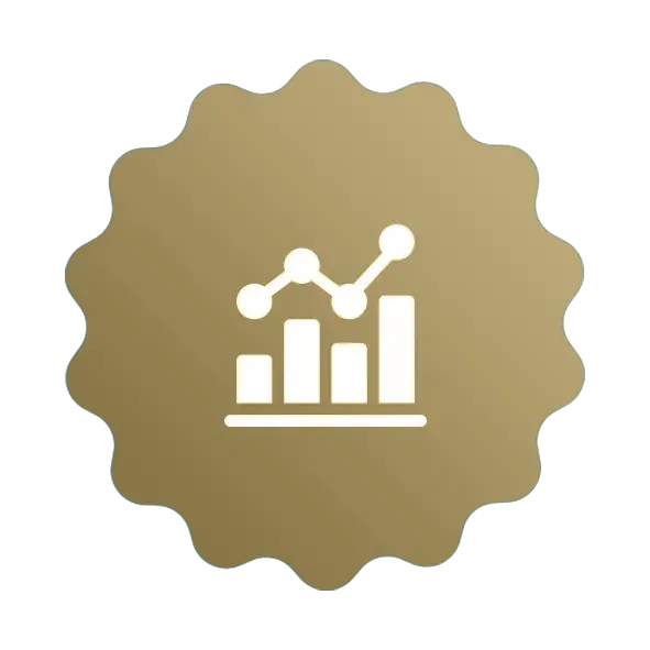 A gold badge with a graph on it.