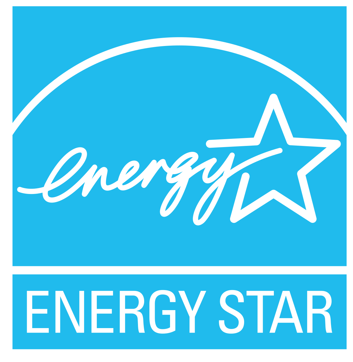 Un logo Energy Star avec une étoile blanche sur fond bleu