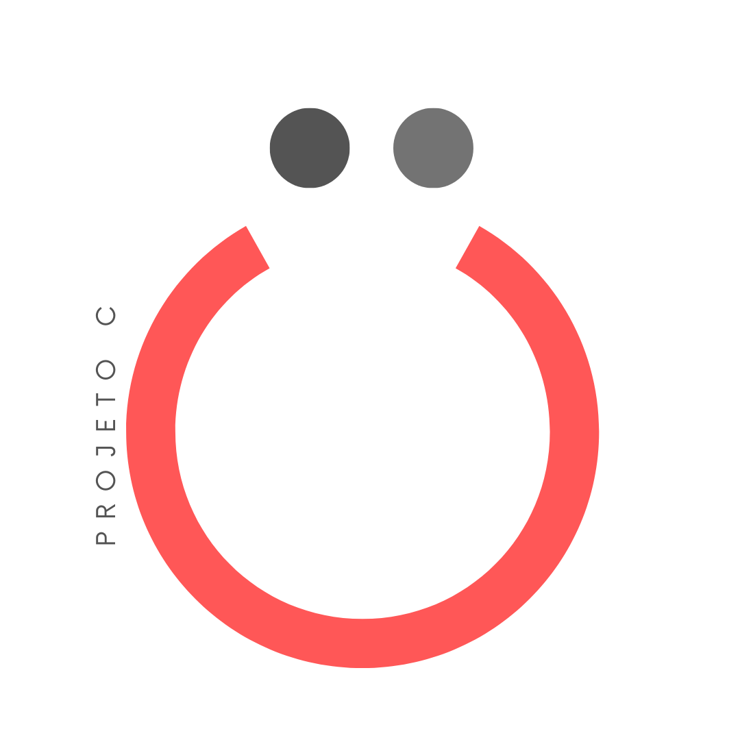 Um círculo vermelho com dois pontos no meio e a palavra projeto c na parte inferior