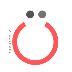 Um círculo vermelho com dois pontos no meio e a palavra projeto c na parte inferior