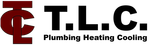 Logo for T.L.C. Plumbing Heating Cooling: a maroon "TC" graphic next to black "T.L.C." with tagline "Plumbing Heating Cooling".