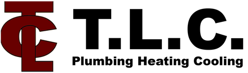 Logo for T.L.C. Plumbing Heating Cooling: a maroon "TC" graphic next to black "T.L.C." with tagline "Plumbing Heating Cooling".