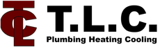 Logo for T.L.C. Plumbing Heating Cooling: a maroon "TC" graphic next to black "T.L.C." with tagline "Plumbing Heating Cooling".