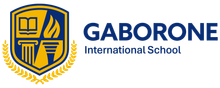 A logo for gaborone international school with a shield and waves