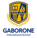 A logo for gaborone international school with a shield and waves
