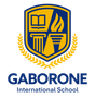 A logo for gaborone international school with a shield and waves
