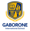A logo for gaborone international school with a shield and waves