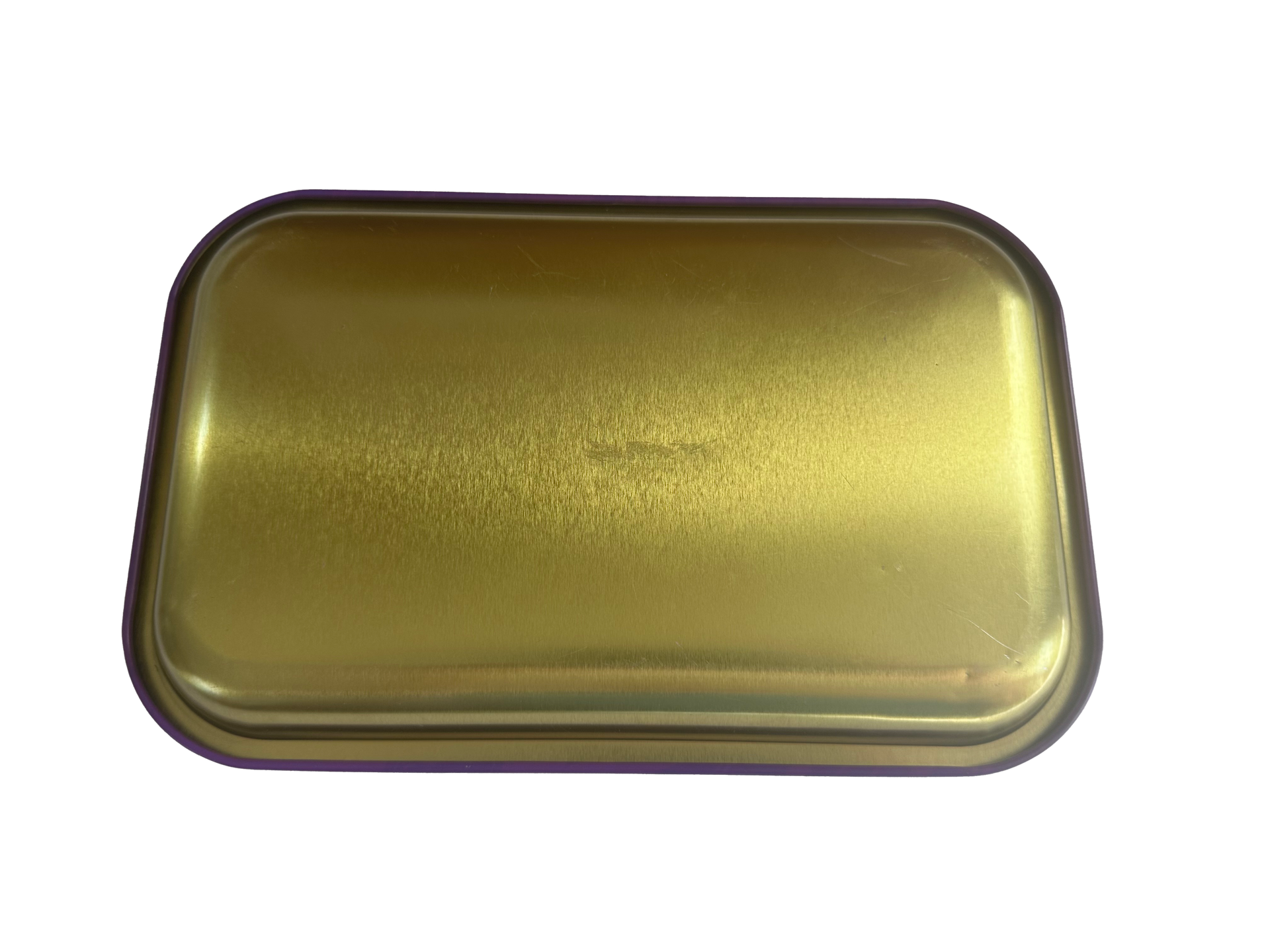 A purple tray with the seven leaves logo on it