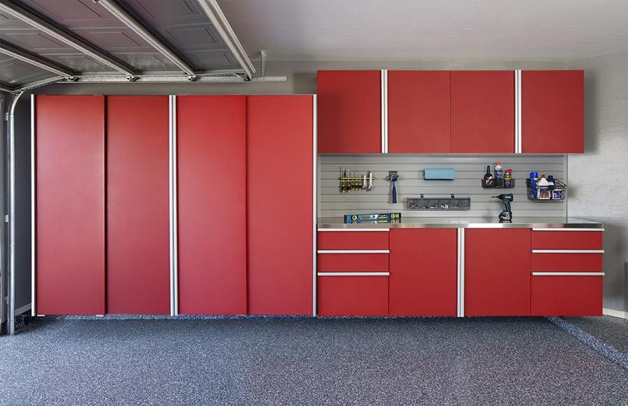 Red custom garage cabinets