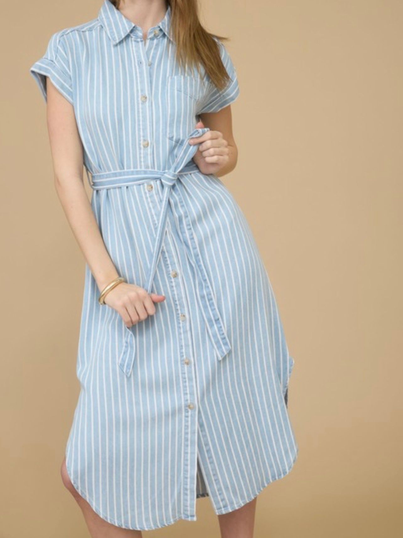Striped chambray dress
