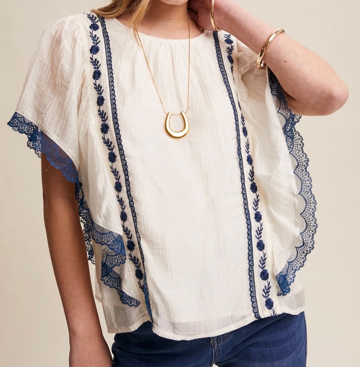 Lace-trim flutter top
