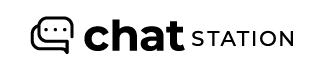 Um logotipo preto e branco para estação de bate-papo em um fundo branco.