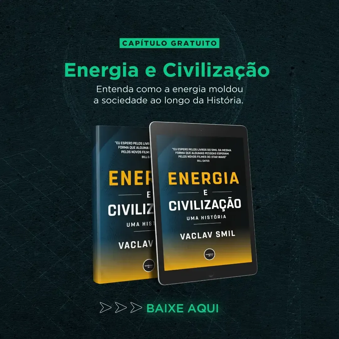 A book titled energia e civilizacao is on a black background