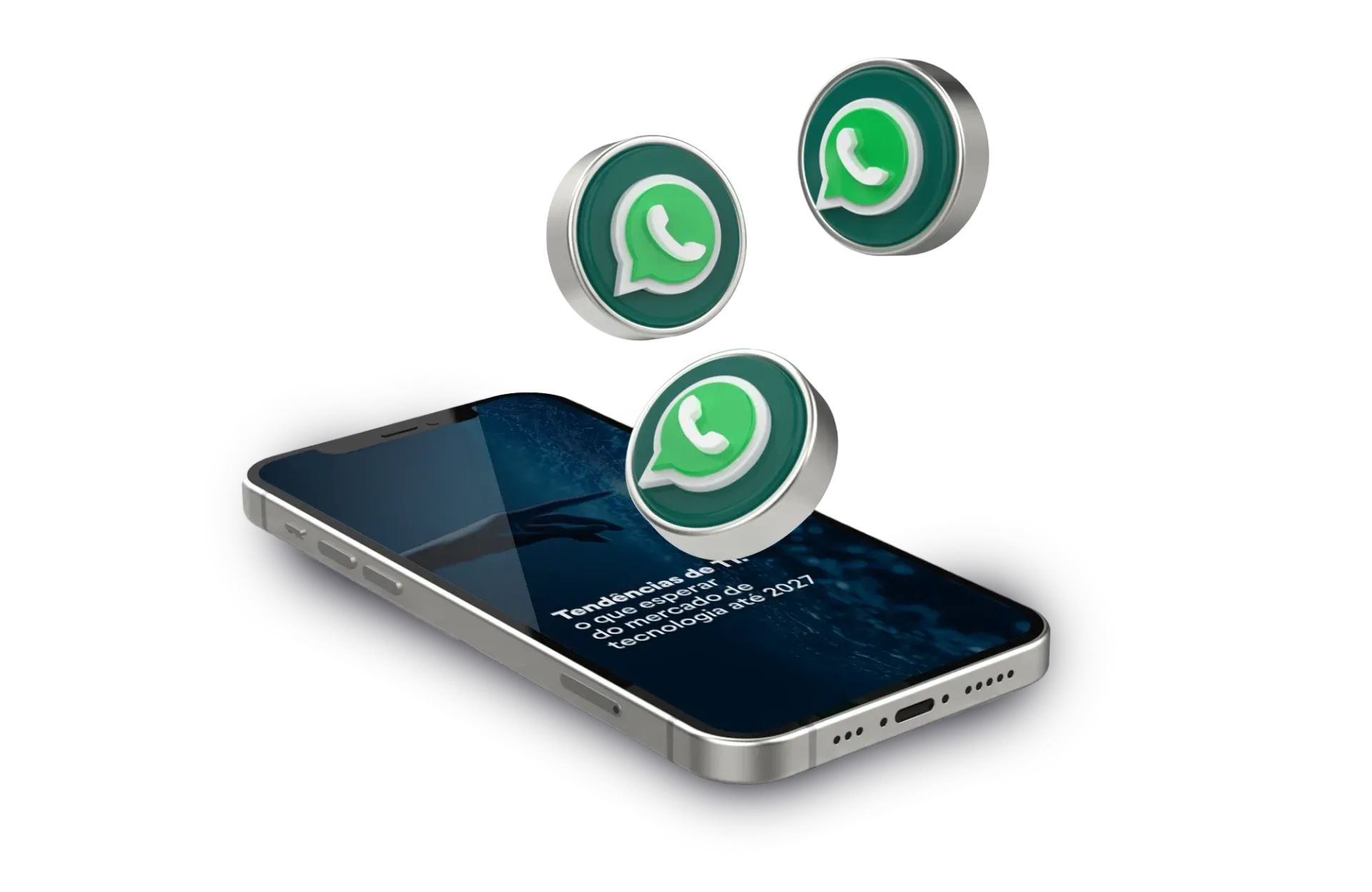 Um celular com três ícones do WhatsApp saindo dele.