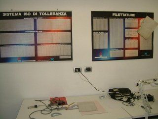 Una stanza con due poster sul muro uno dei quali dice sistema iso di tolleranza