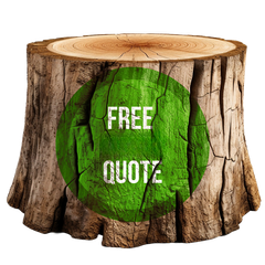 A tree stump with a green circle that says free online quote A tree stump with a green circle that says free online quote