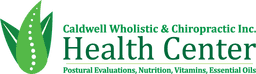 Logo for Caldwell Wholistic & Chiropractic Health Center. Green aloe-like plant graphic next to text.