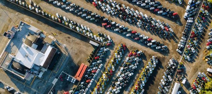 Aerial view of auto auction