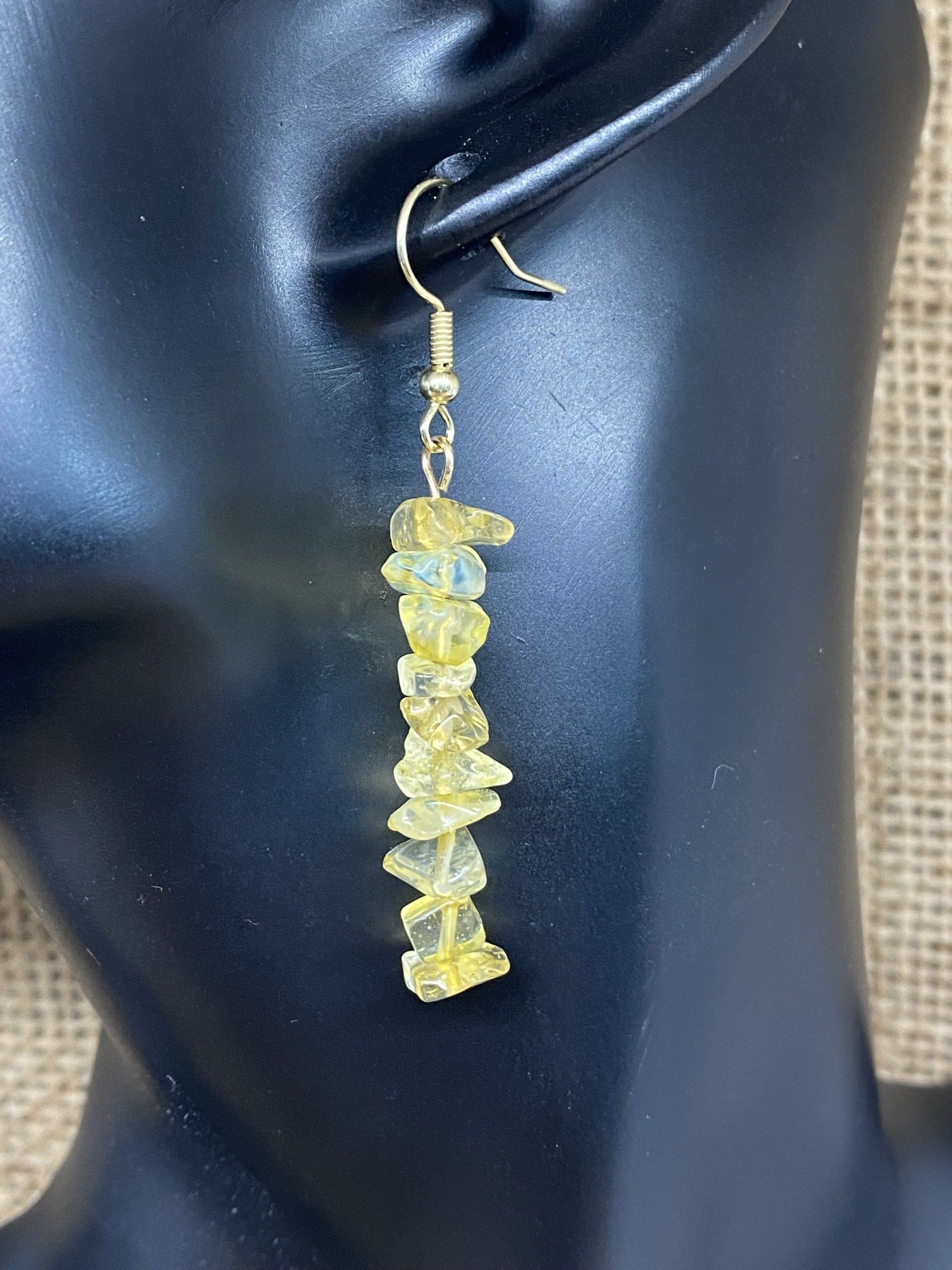 Gold and Citrine stacked drop earrings with french hooks