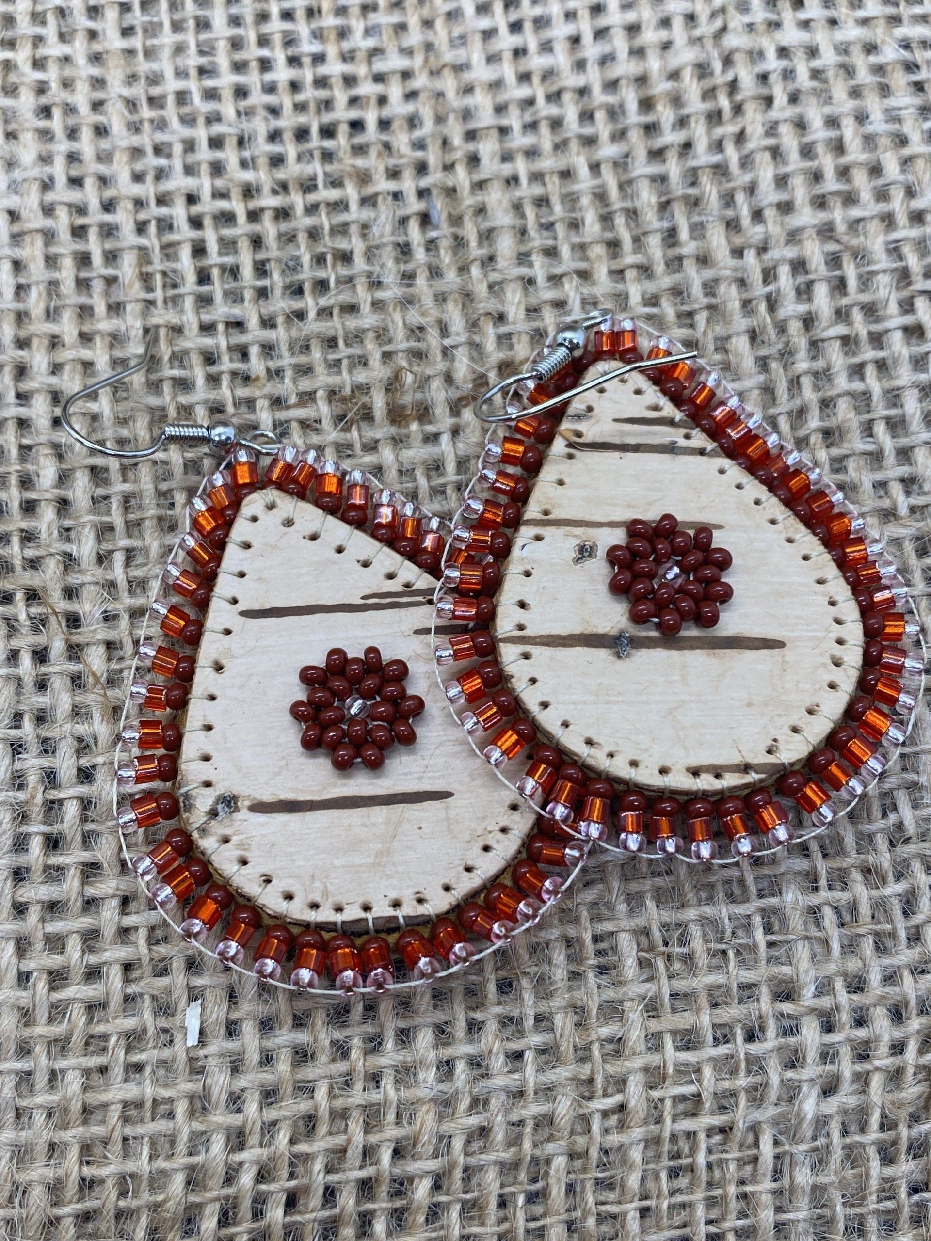 Beaded Bircg Bark Teardrop Earrings