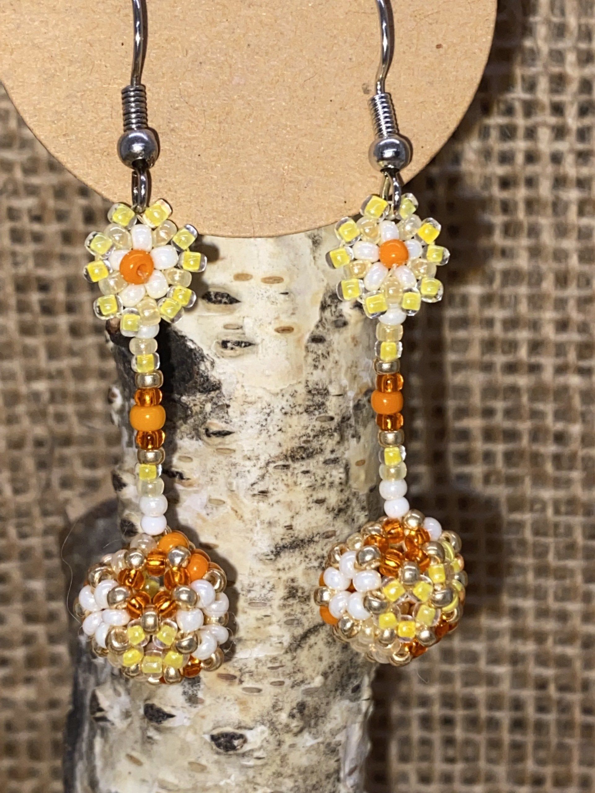 Beaded floral drop earrings handcrafted 